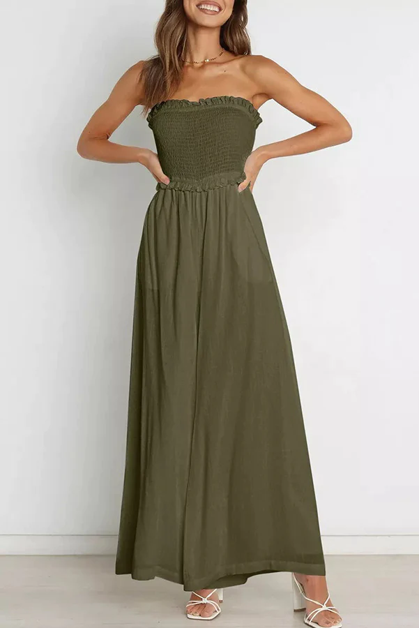Miller Strapless Ruffles Smocked Pocketed Wide Leg Jumpsuit